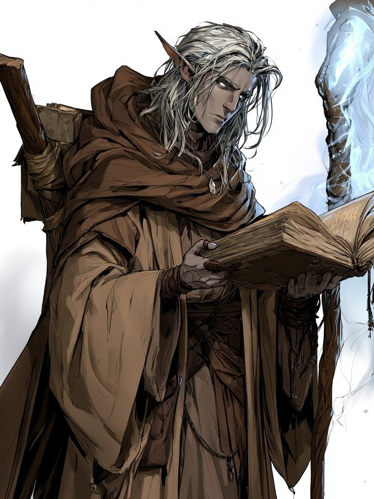 Elf Mage Reading Spellbook Poster. poster detail