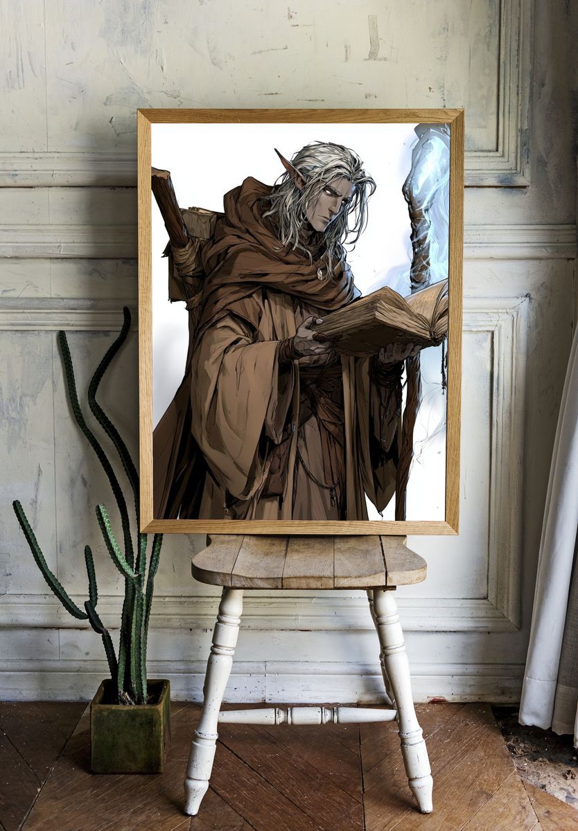 Elf Mage Reading Spellbook Poster. room preview