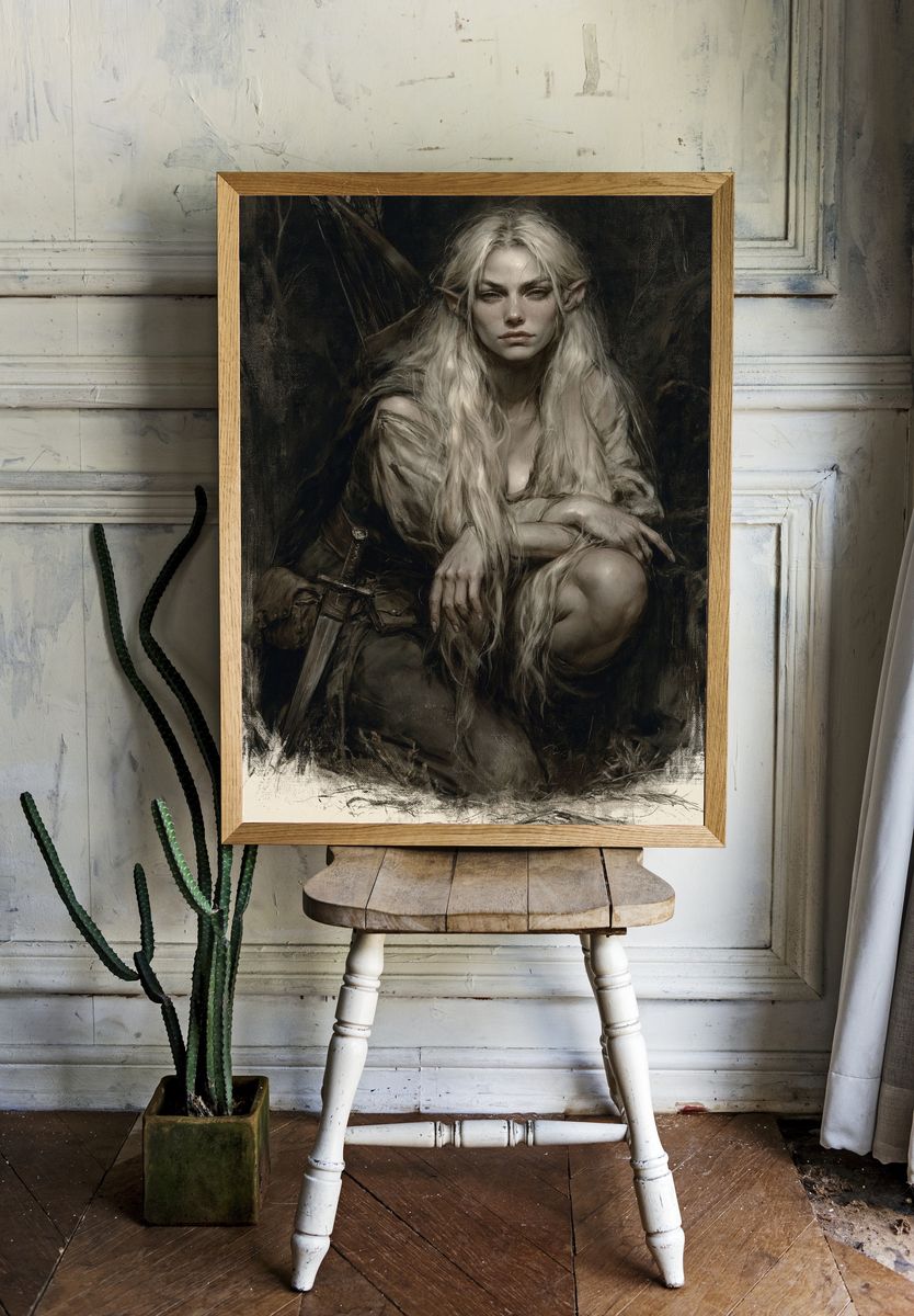 Elf Warrior Portrait Print. — room view 1