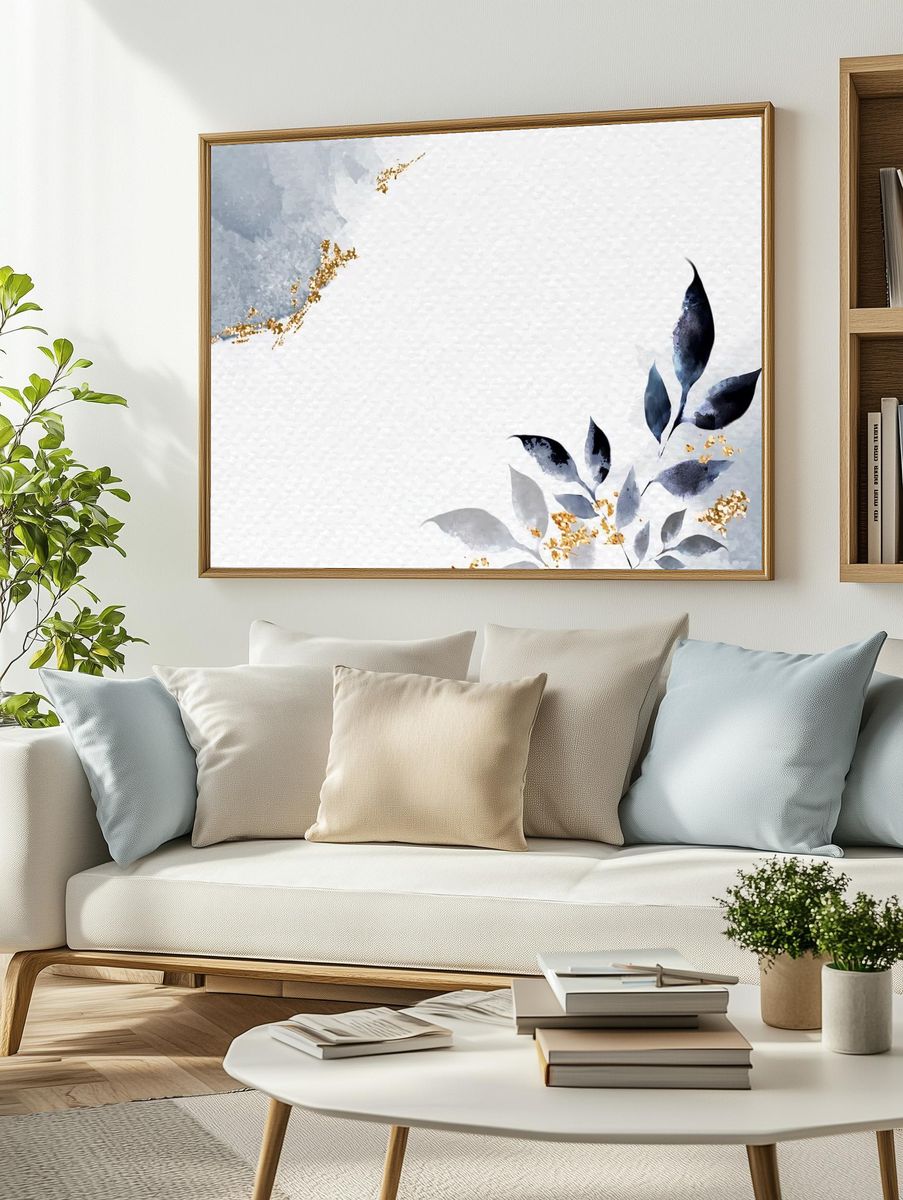 Elegant Leaves Watercolor Poster. — room view 2