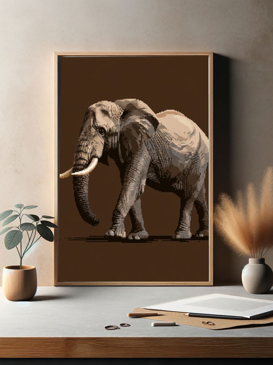 Elephant Pixel Art Poster. — room view 2