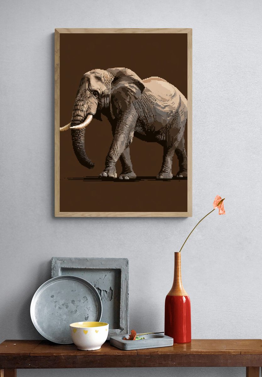 Elephant Pixel Art Poster. — room view 3
