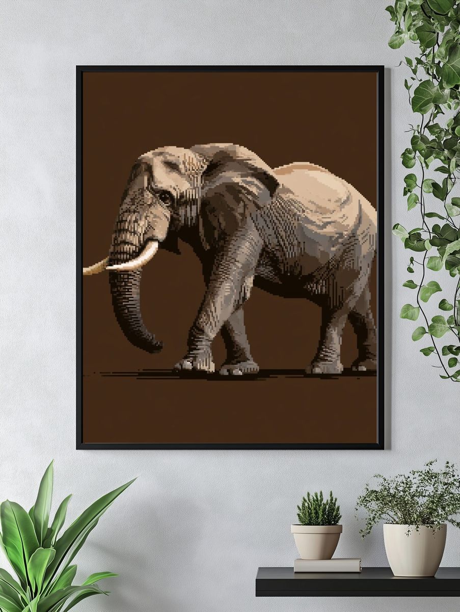 Elephant Pixel Art Poster. — room view 4