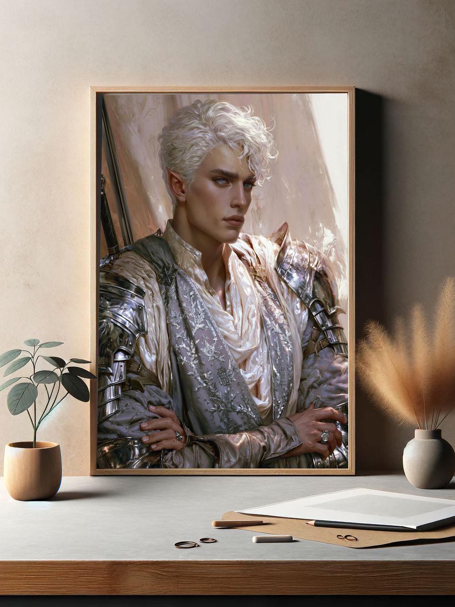 Elven Knight Portrait Print. — room view 2