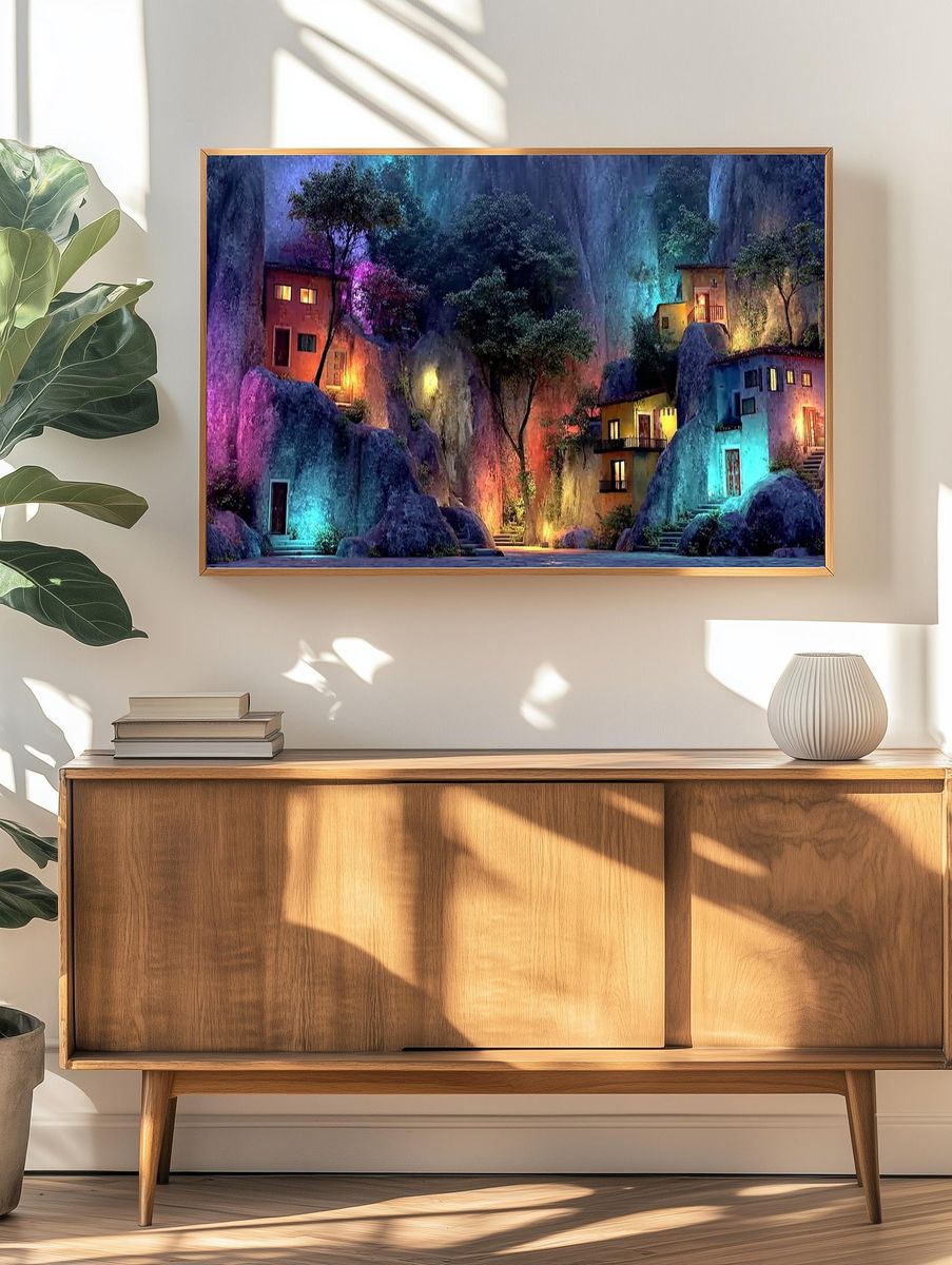 Enchanting Mountain Village — Digital Art Print. — room view 3