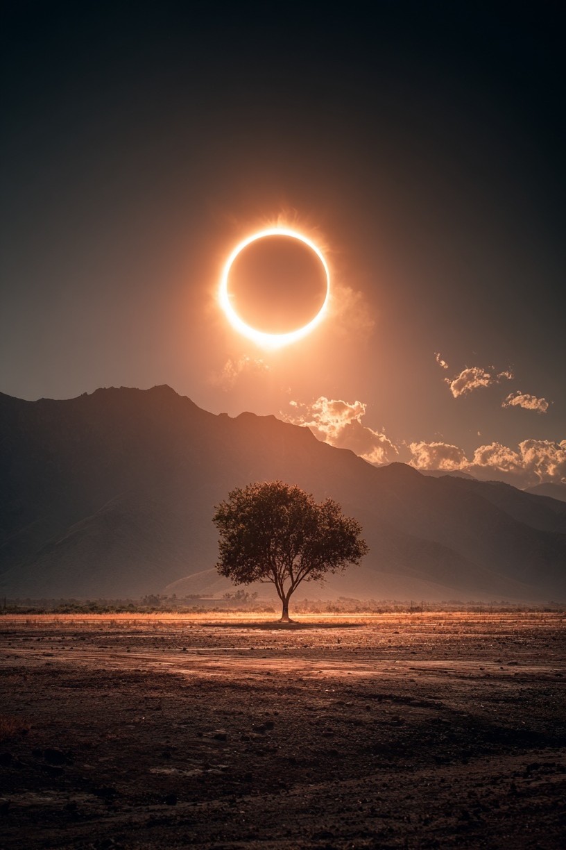 Eclipse Over Mountains — Photography Print. poster detail
