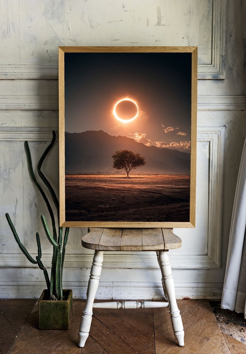 Eclipse Over Mountains — Photography Print. — room view 1