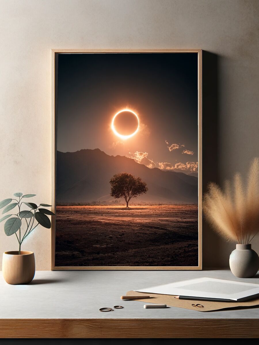 Eclipse Over Mountains — Photography Print. — room view 2