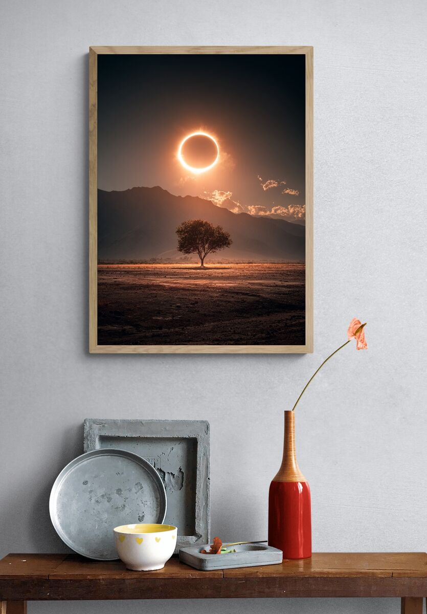 Eclipse Over Mountains — Photography Print. — room view 3