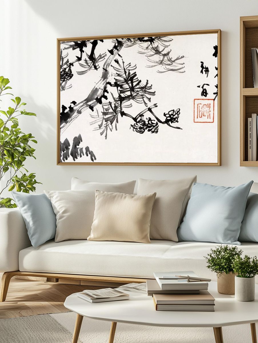 Elegant Pine Tree — Asian Ink Art Print. — room view 2