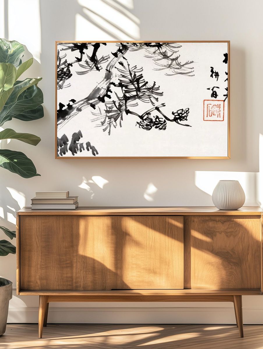 Elegant Pine Tree — Asian Ink Art Print. — room view 3