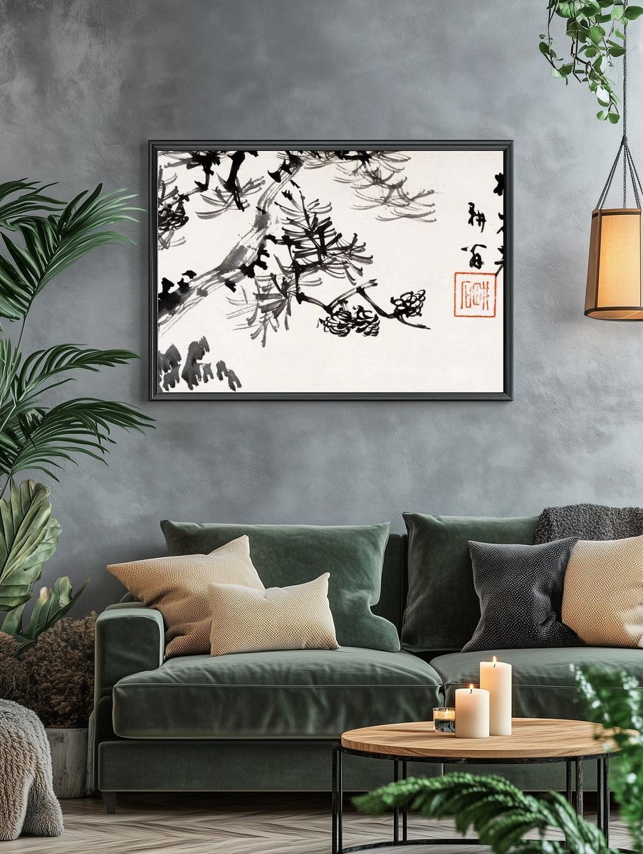 Elegant Pine Tree — Asian Ink Art Print. — room view 4