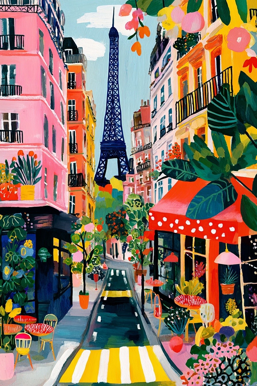 Eiffel Tower in Paris — Colorful Print. poster detail