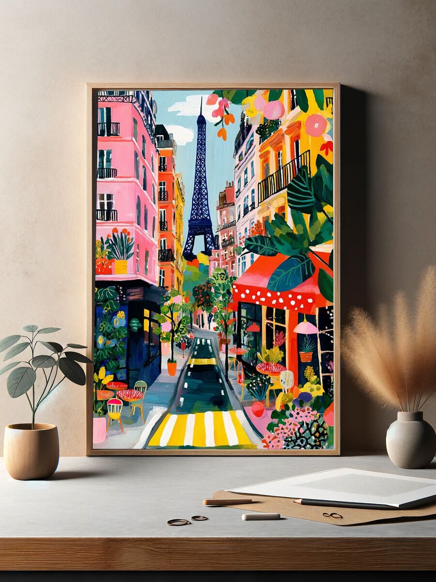 Eiffel Tower in Paris — Colorful Print. — room view 2