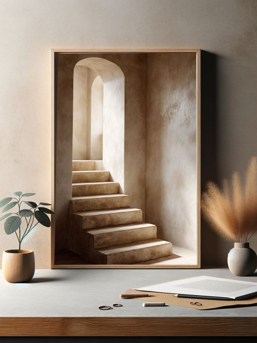 Elegant Staircase — Minimalist Print. — room view 2