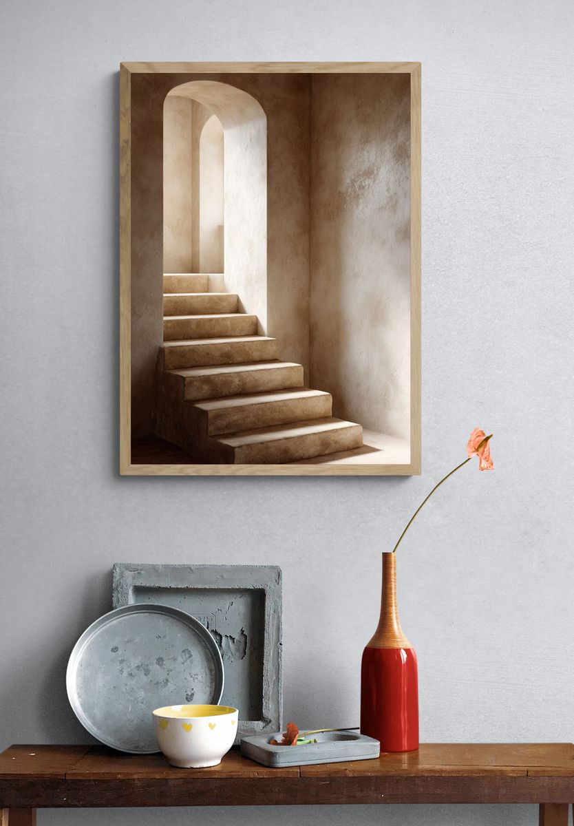 Elegant Staircase — Minimalist Print. — room view 3