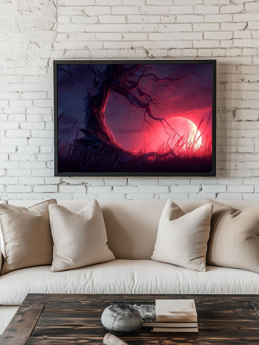 Eerie Moonlit Tree — Digital Art Print. — room view 1