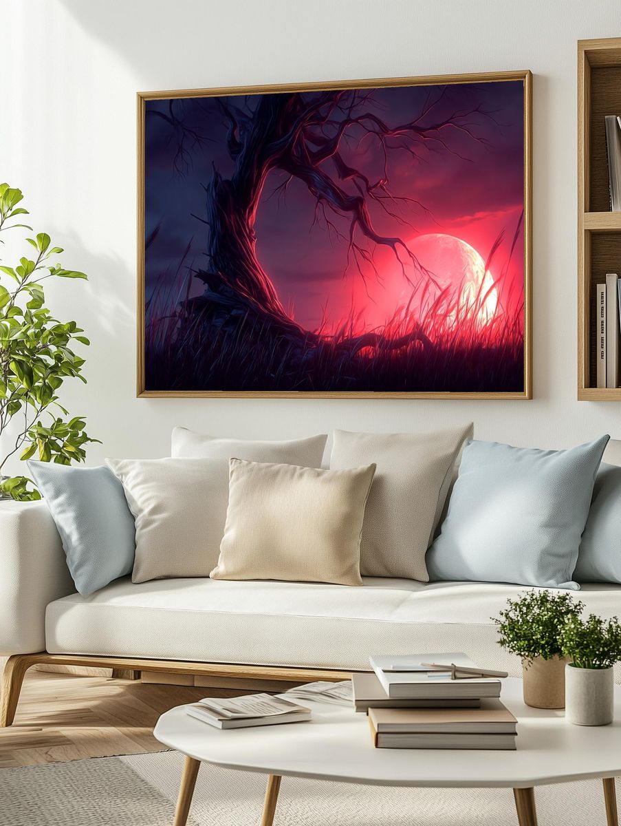 Eerie Moonlit Tree — Digital Art Print. — room view 2