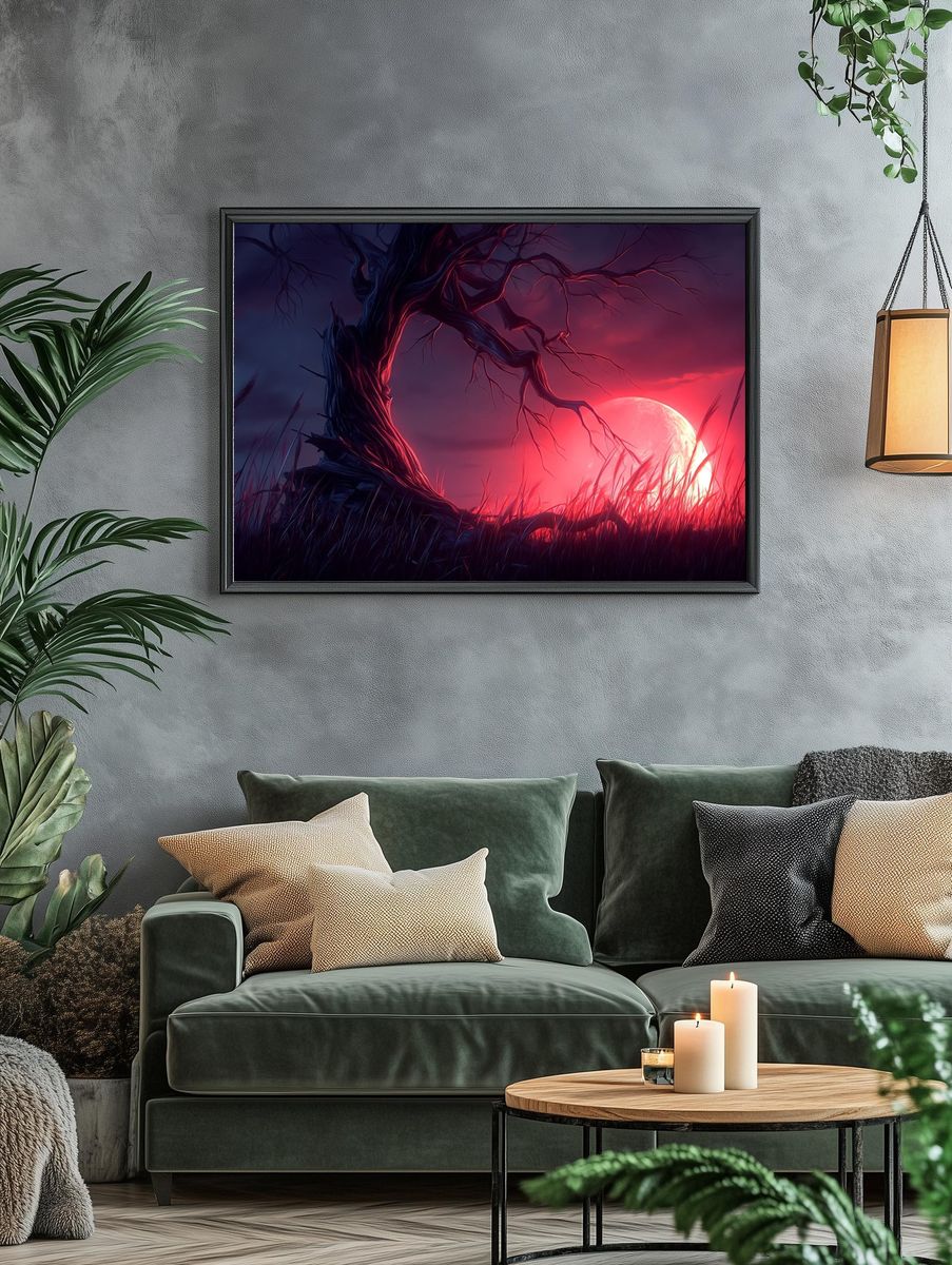 Eerie Moonlit Tree — Digital Art Print. — room view 4