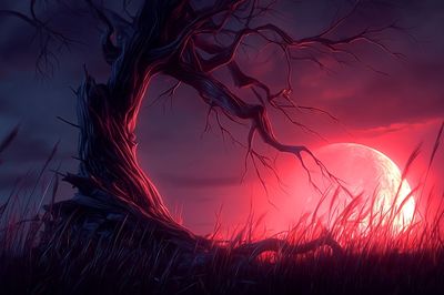 Eerie Moonlit Tree — Digital Art Print. poster print