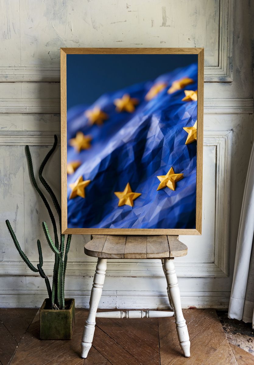 European Stars Blue Abstract Poster. room preview