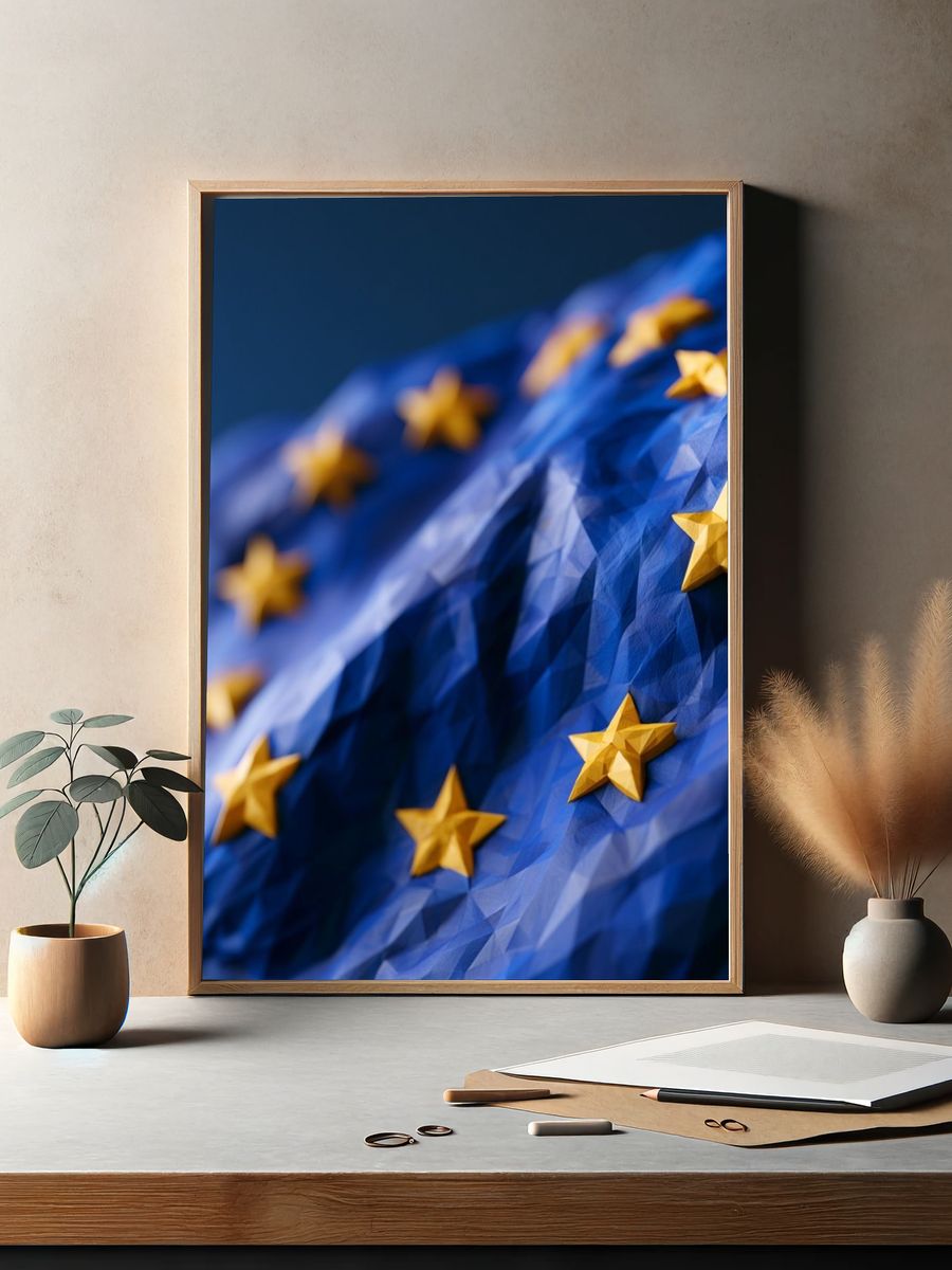 European Stars Blue Abstract Poster. — room view 2