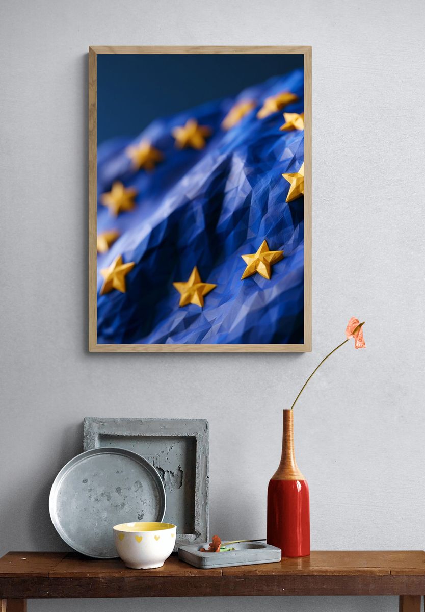 European Stars Blue Abstract Poster. — room view 3
