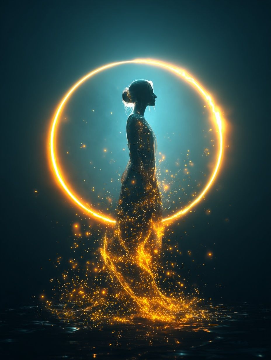 Ethereal Woman in Golden Glow — Digital Art Print. poster detail