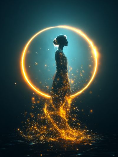 Ethereal Woman in Golden Glow — Digital Art Print. poster