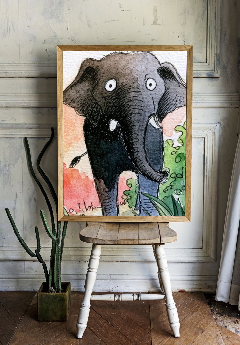 Elephant Watercolor Poster. room preview