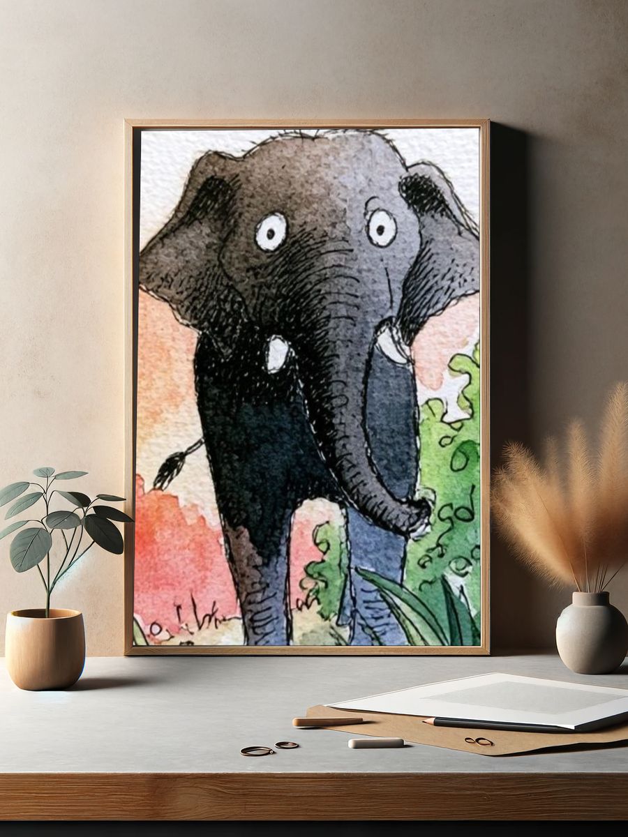 Elephant Watercolor Poster. — room view 2