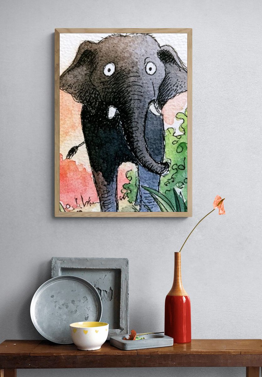 Elephant Watercolor Poster. — room view 3
