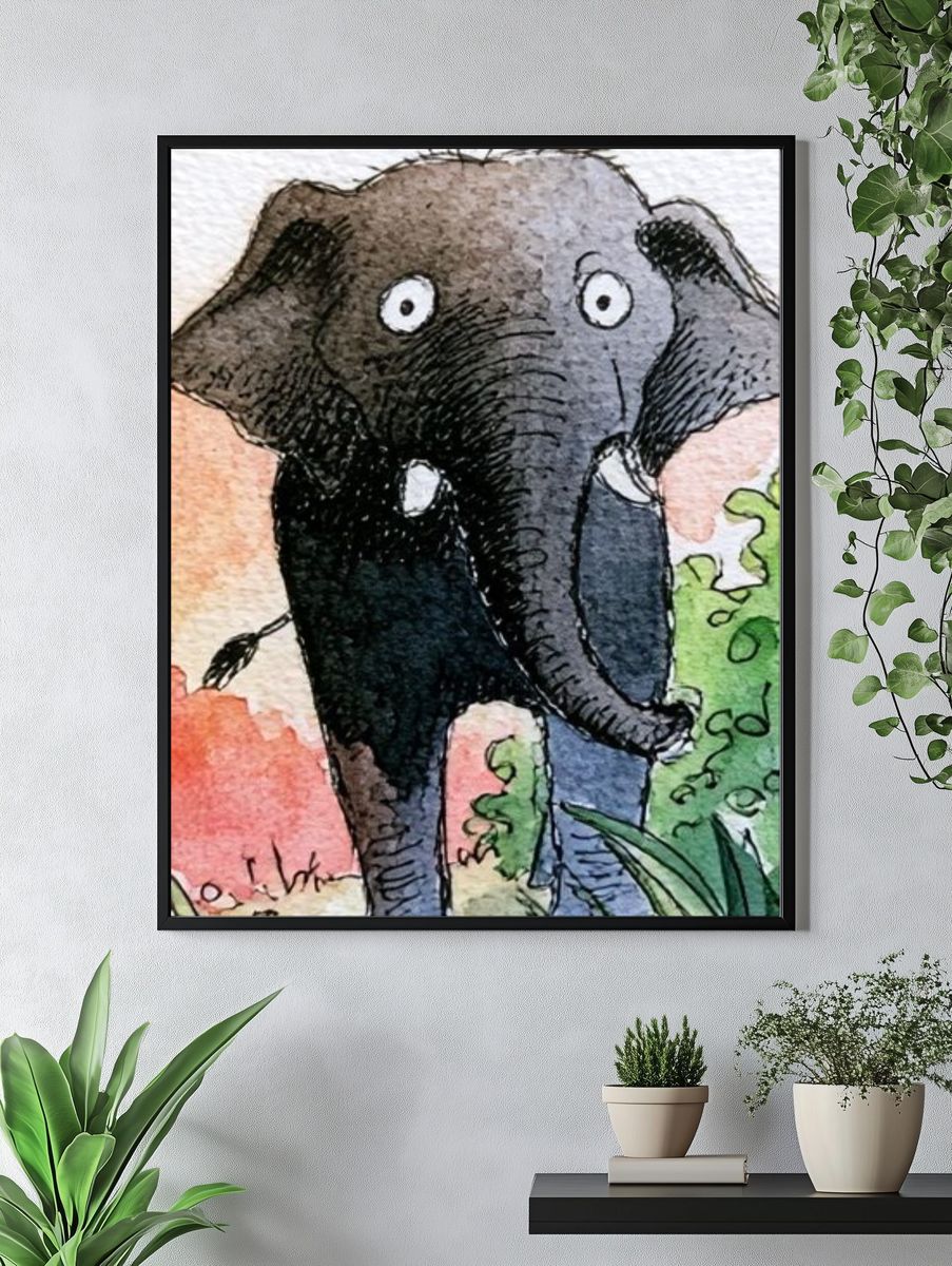 Elephant Watercolor Poster. — room view 4