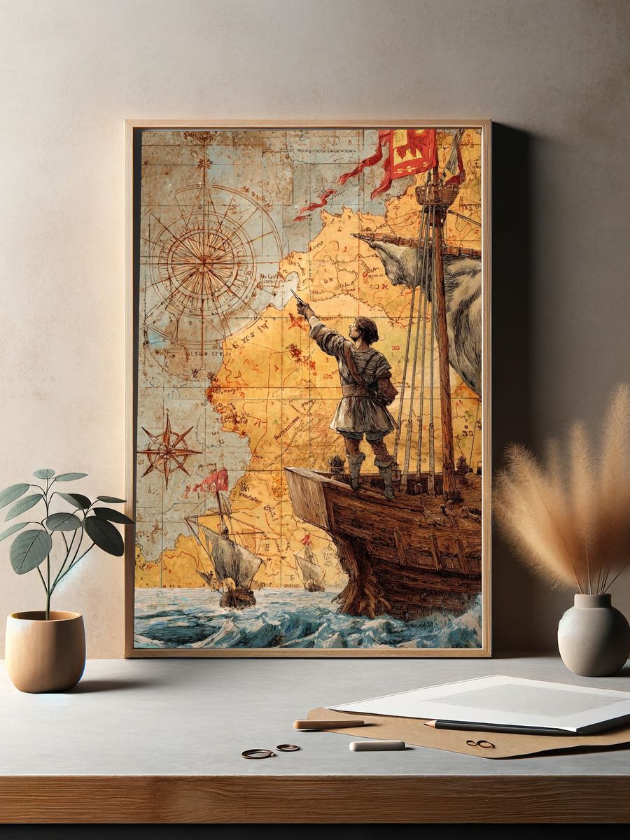 Explorer on Ship — Vintage Print. — room view 2