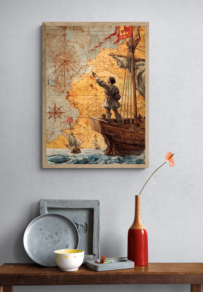 Explorer on Ship — Vintage Print. — room view 3