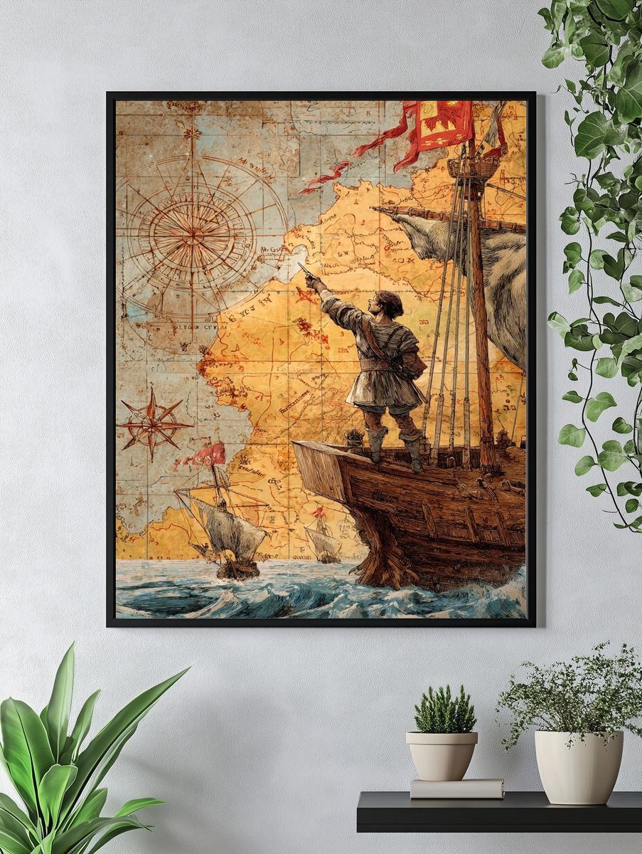 Explorer on Ship — Vintage Print. — room view 4