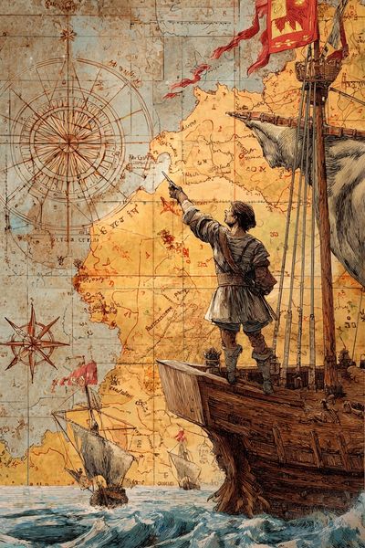 Explorer on Ship — Vintage Print