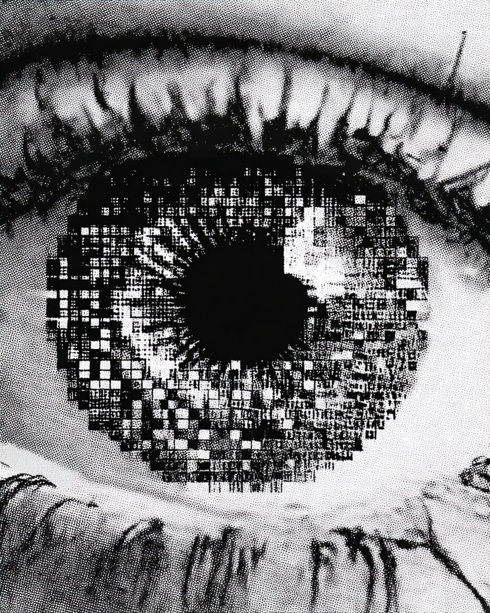 Pixelated Eye Black-White Poster. poster detail