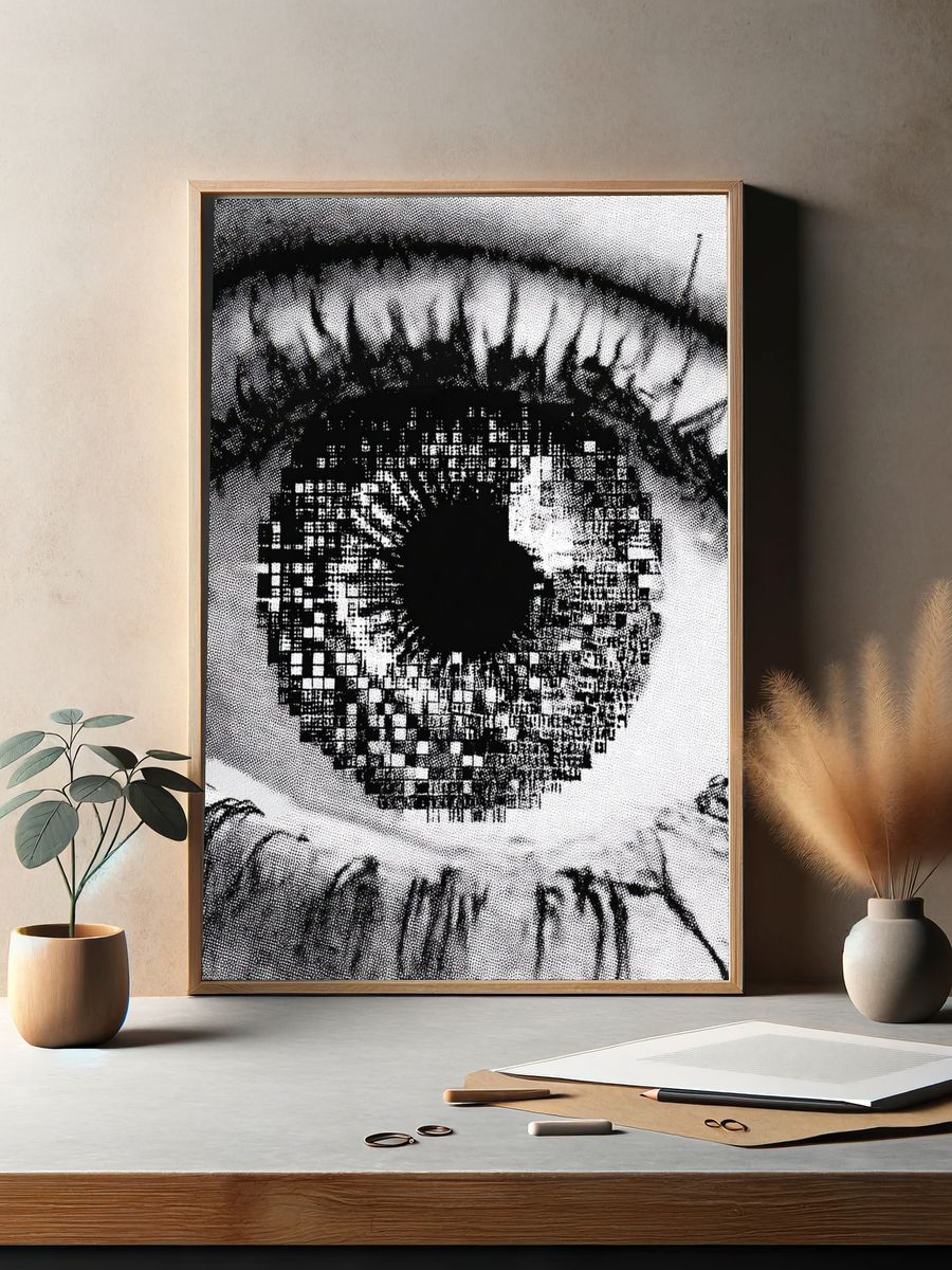Pixelated Eye Black-White Poster. — room view 2