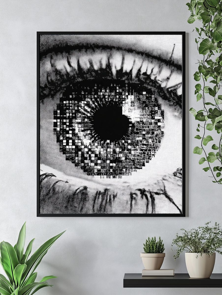 Pixelated Eye Black-White Poster. — room view 4