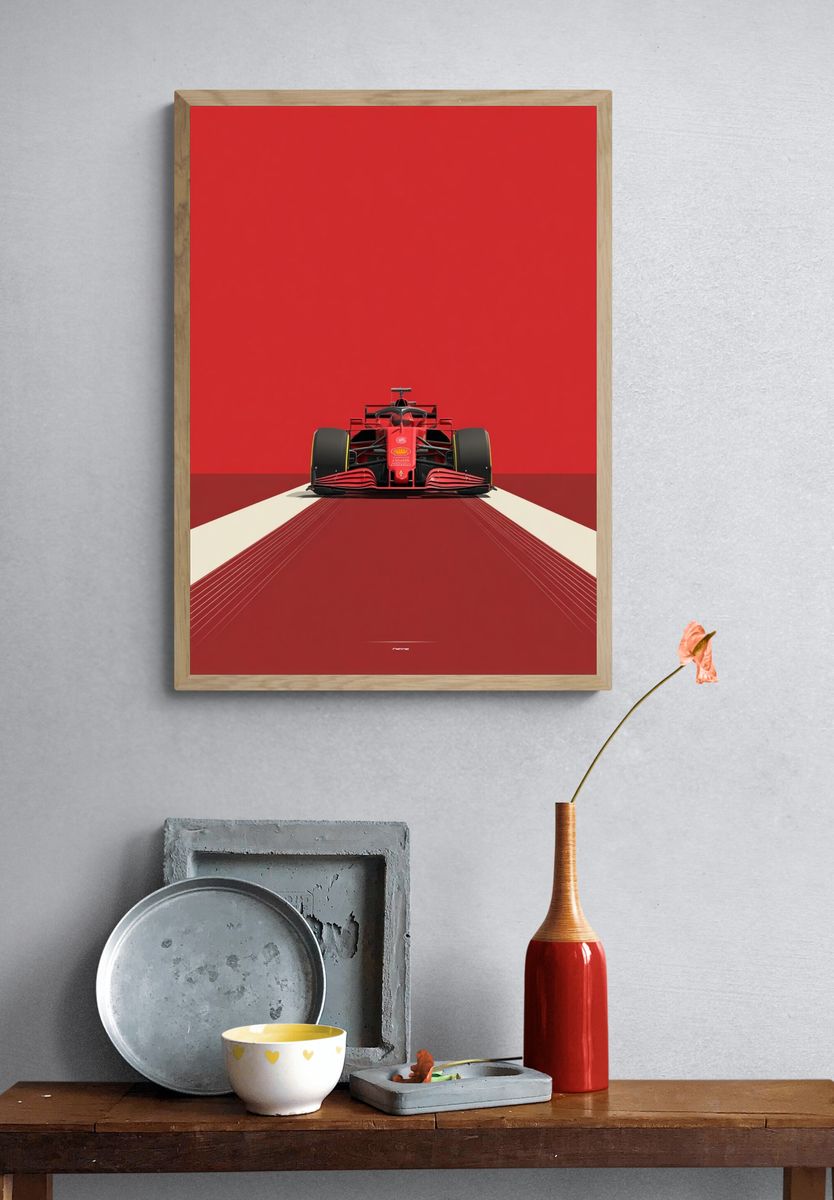 Ferrari F1 Car — Minimalist Print. — room view 3