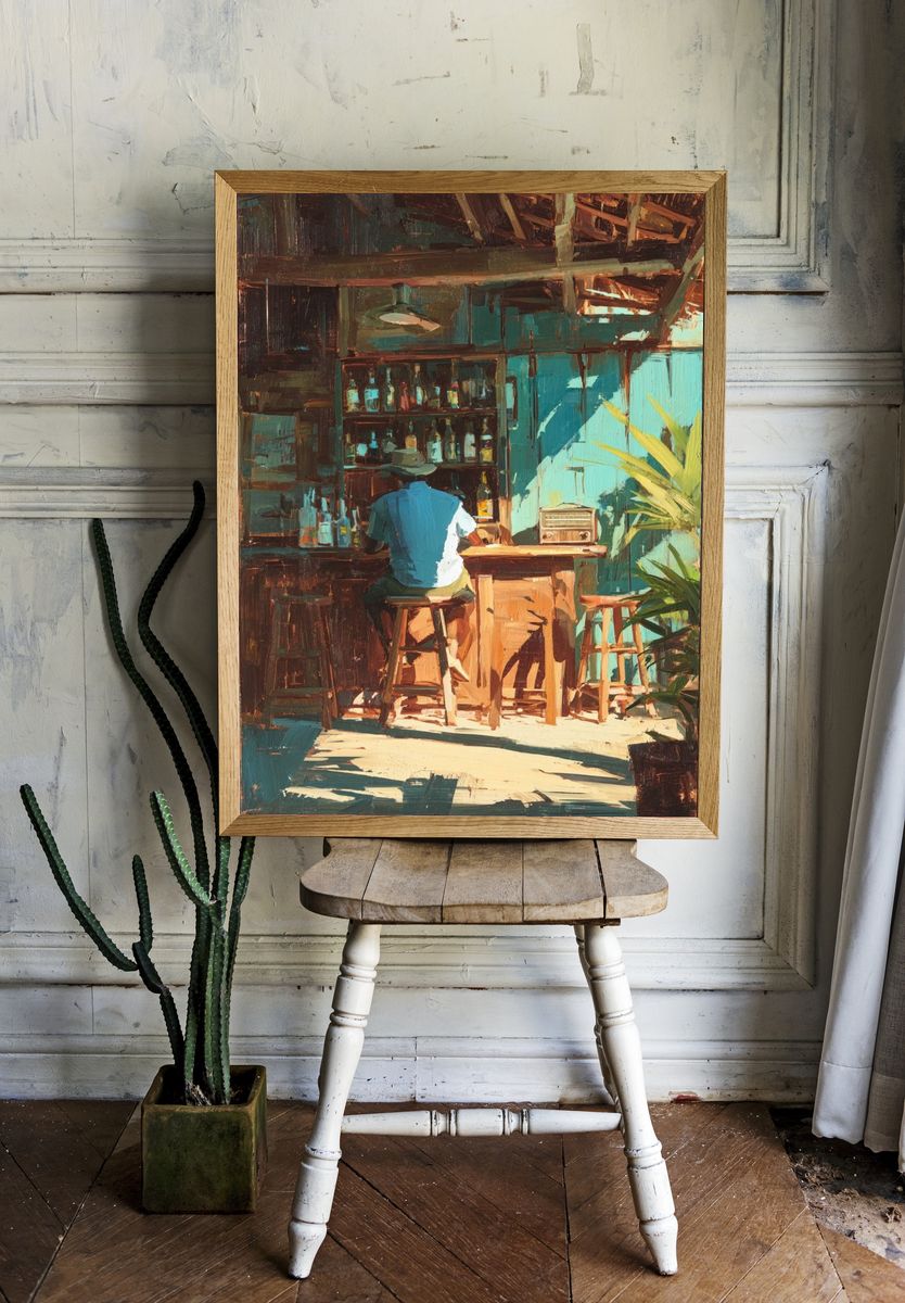 Relaxing at the Bar — Fine Art Print. — room view 1
