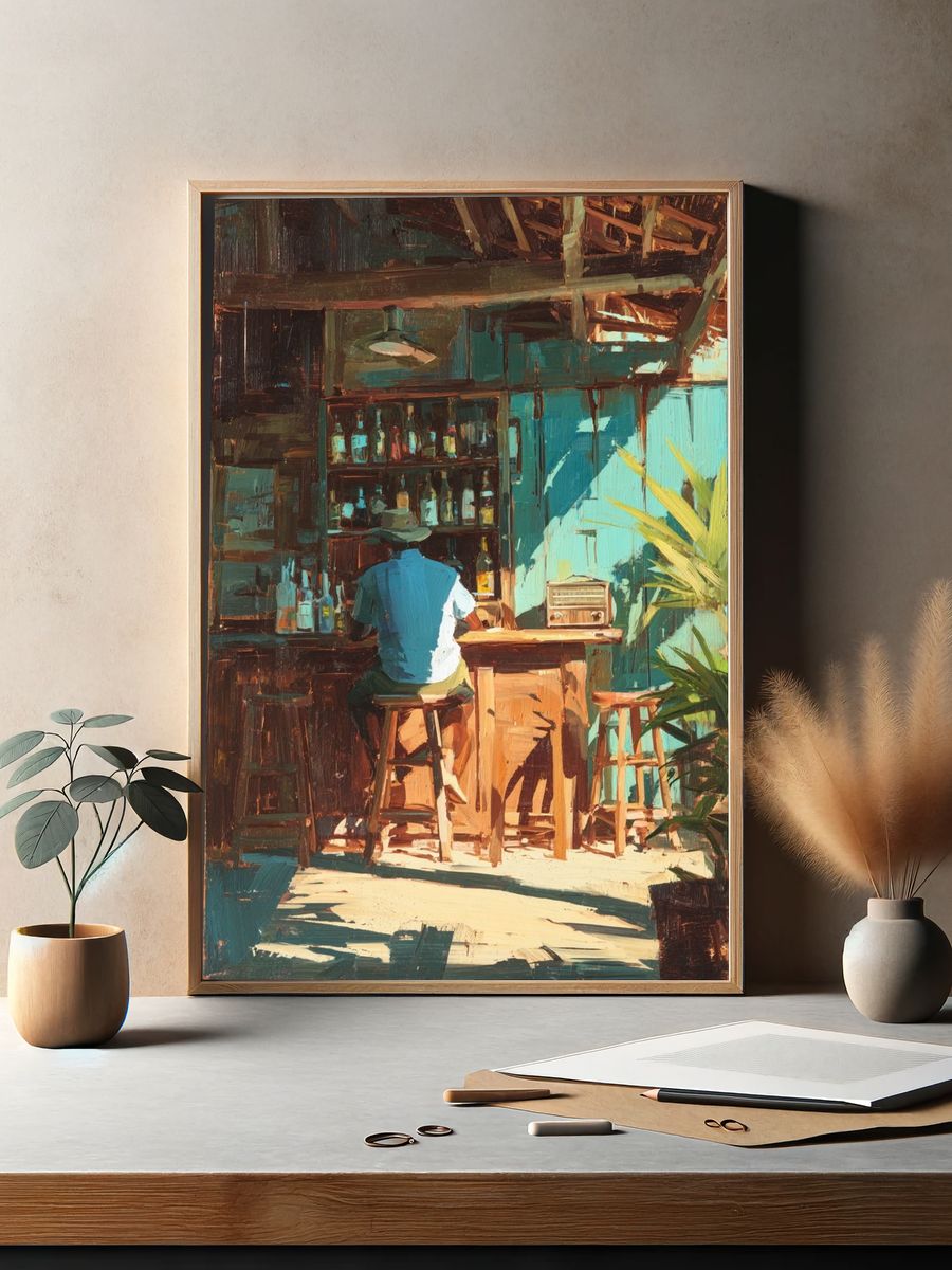 Relaxing at the Bar — Fine Art Print. — room view 2