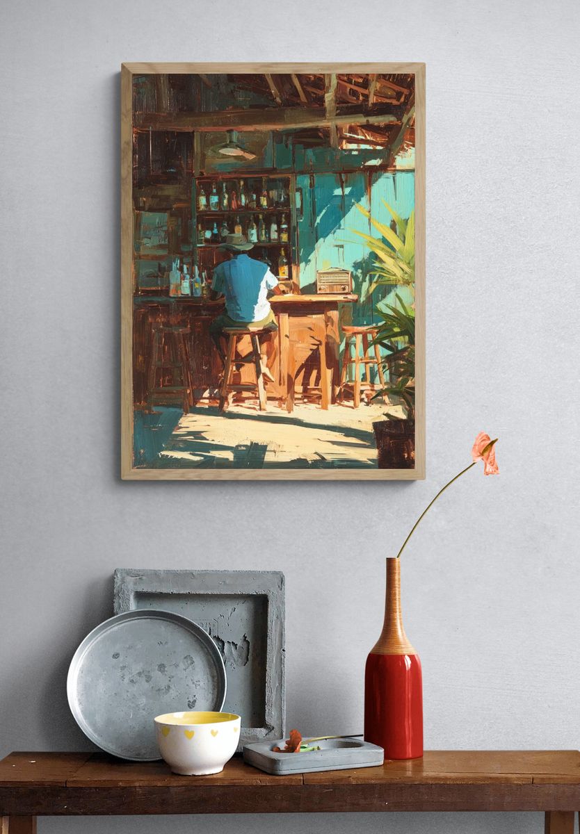 Relaxing at the Bar — Fine Art Print. — room view 3
