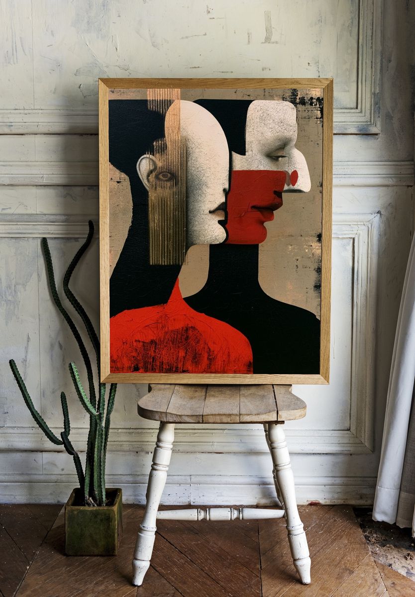 Abstract Faces Contemporary Print. — room view 1