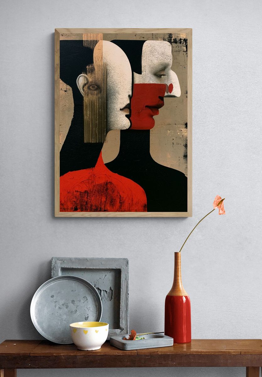 Abstract Faces Contemporary Print. — room view 3