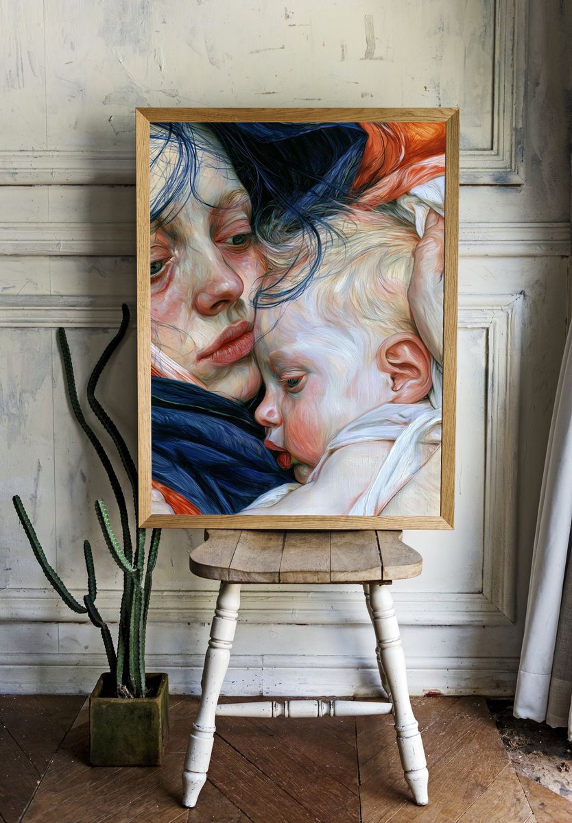 Mother and Child Embrace Print. room preview