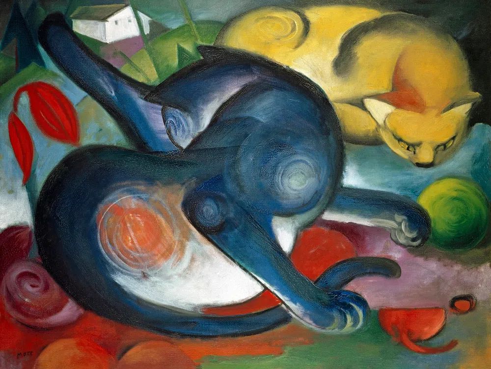 Blue and Yellow Cats — Fine Art Print. poster detail