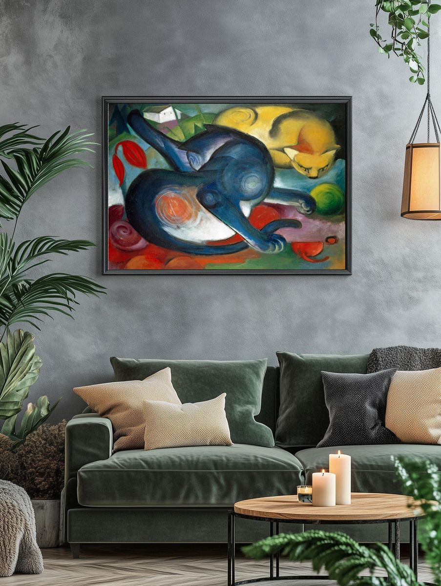 Blue and Yellow Cats — Fine Art Print. — room view 4