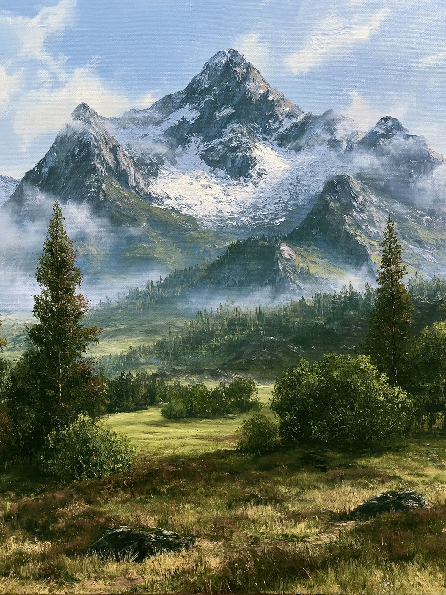 Snowy Mountain Valley Landscape Print. poster — fine-art art